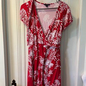 Lands End Women's Short Sleeve Pattern Cotton Modal Wrap Dress red floral XS/P